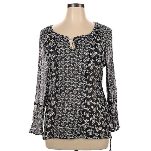 Lucky Brand Sheer Long Sleeve Key-Hole Floral Peasant Blouse Top Size 1X Plus - Picture 1 of 3